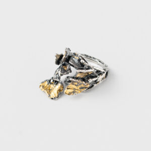 Inel rotund handmade argint/argint placat cu aur /de/24k/argint placat cu foita/de/aur/de/24K                                                                                      /de 24K/argint placat cu foita de aur de 24K/ -Cherry blossom leaves