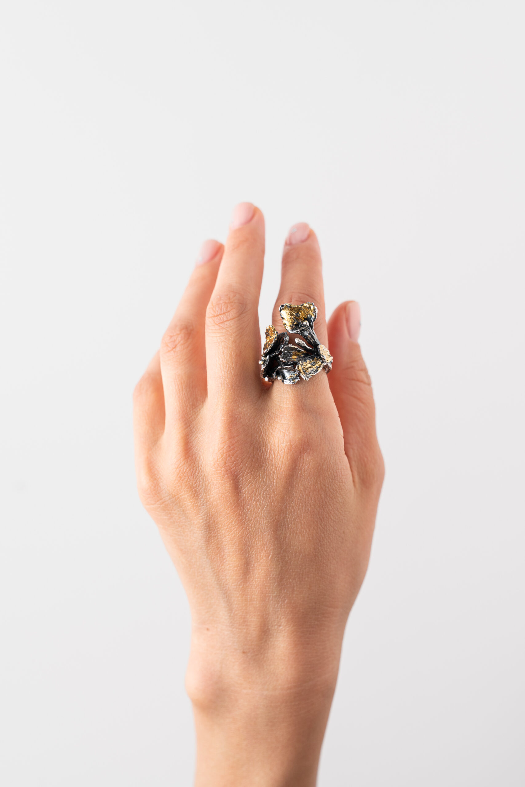 Inel rotund handmade argint/argint placat cu aur /de/24k/argint placat cu foita/de/aur/de/24K /de 24K/argint placat cu foita de aur de 24K/ -Cherry blossom leaves - imagine 2