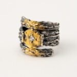 Inel rotund handmade argint/argint placat cu aur /de/24k/argint placat cu foita/de/aur/de/24K                                                                                      /de 24K/argint placat cu foita de aur de 24K/ Root stone