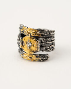 Inel rotund handmade argint/argint placat cu aur /de/24k/argint placat cu foita/de/aur/de/24K                                                                                      /de 24K/argint placat cu foita de aur de 24K/ Root stone