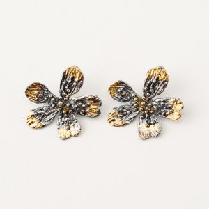 Cercei handmade argint/argint placat cu aur de 24k/argint placat cu foita de aur de 24k - Cherry Blossom flower small