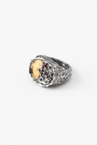 Inel rotund handmade argint/argint placat cu aur /de/24k/argint placat cu foita/de/aur/de/24K                                                                                      /de 24K/argint placat cu foita de aur de 24K/ Royal I