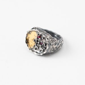 Inel rotund handmade argint/argint placat cu aur /de/24k/argint placat cu foita/de/aur/de/24K                                                                                      /de 24K/argint placat cu foita de aur de 24K/ Royal I