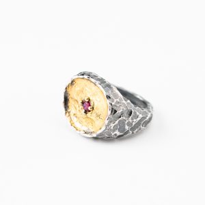 Inel rotund handmade argint/argint placat cu aur /de/24k/argint placat cu foita/de/aur/de/24K                                                                                      /de 24K/argint placat cu foita de aur de 24K/ Royal II