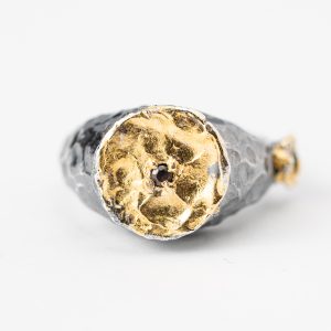 Inel rotund handmade argint/argint placat cu aur /de/24k/argint placat cu foita/de/aur/de/24K                                                                                      /de 24K/argint placat cu foita de aur de 24K/ Royal III