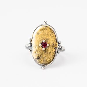 Inel rotund handmade argint/argint placat cu aur /de/24k/argint placat cu foita/de/aur/de/24K                                                                                      /de 24K/argint placat cu foita de aur de 24K/ Royal IV